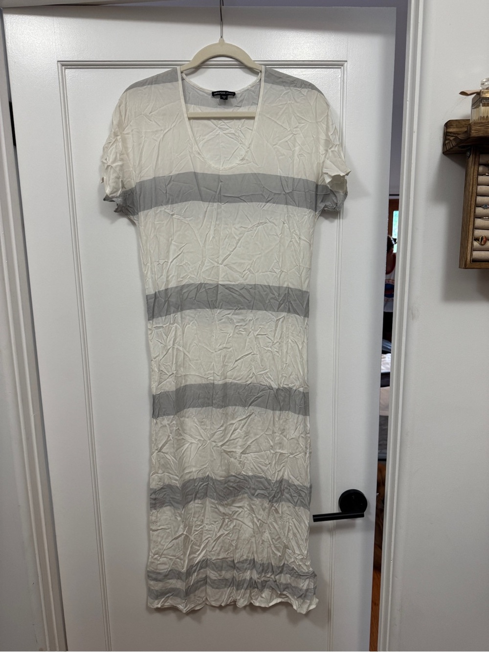 James Perse Cream and Gray Striped Midi Dress
